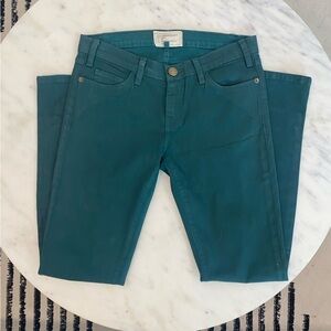Current Elliott Dark Green Wax Low Rise Skinny Jeans sz 27 inseam 30”